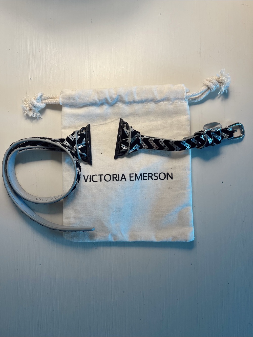 Victoria Emerson Black and Silver Chevron Braided Watch Bands